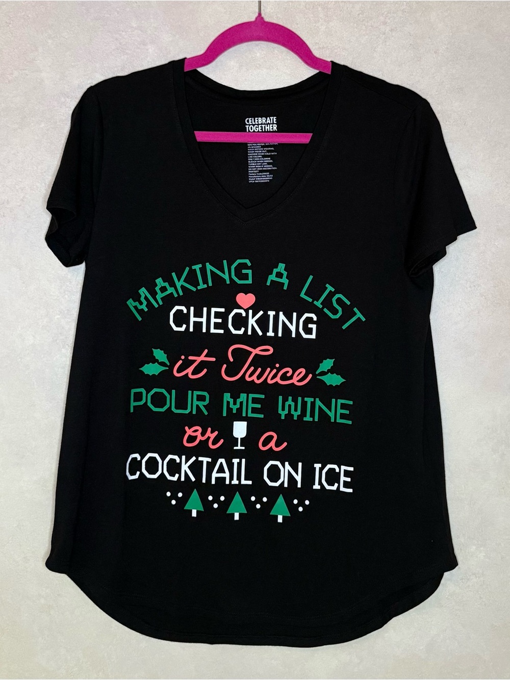 Women’s Black Holiday V-Neck Tee - Pour Me Wine Graphic